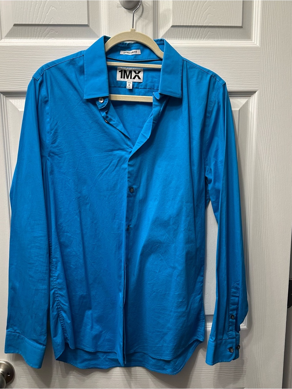 Men’s Express 1MX Bright Blue Long-Sleeve Dress Shirt